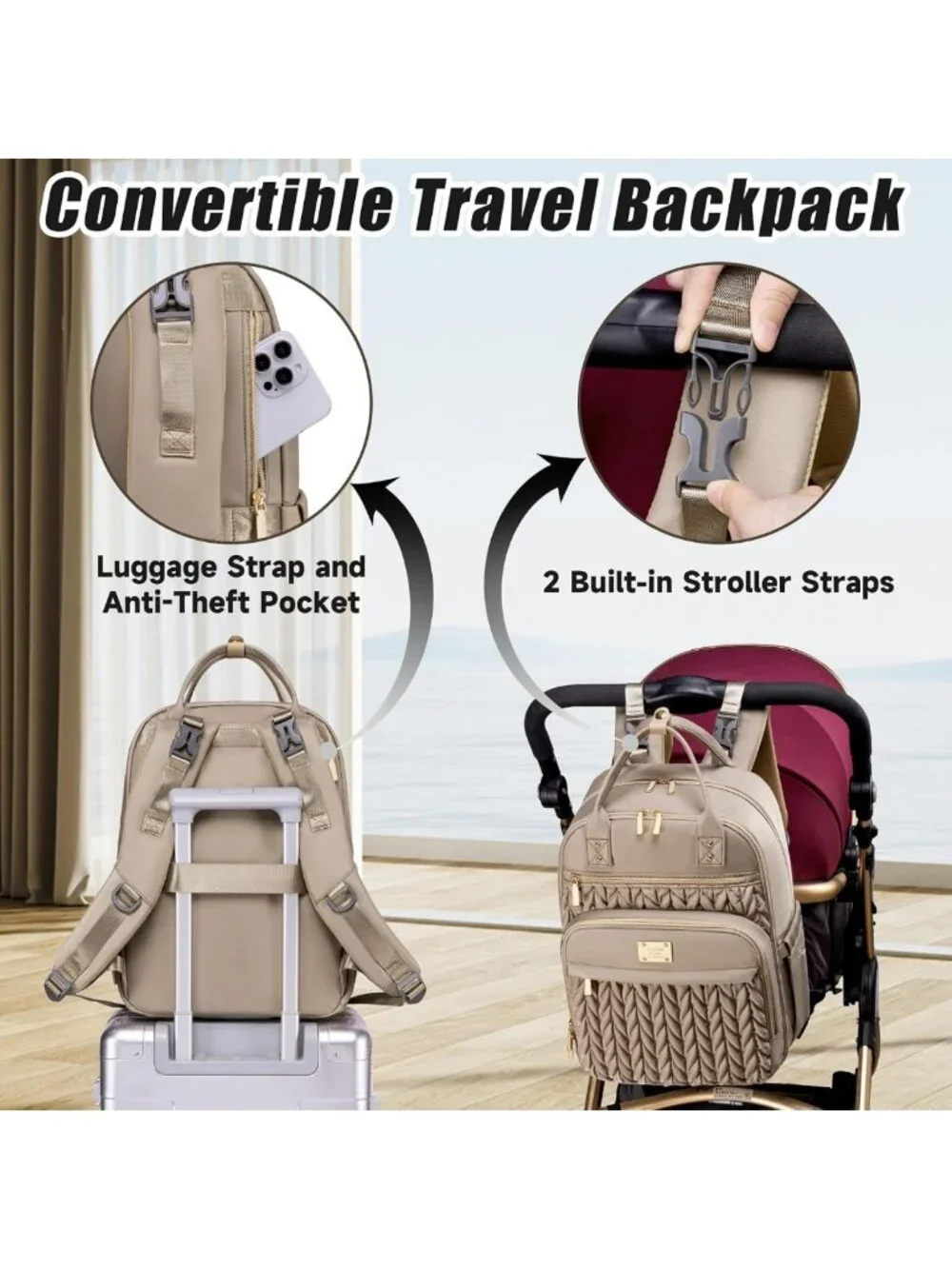 Stylish Waterproof Diaper Bag Backpack with Changing Pad & Insulated Pockets